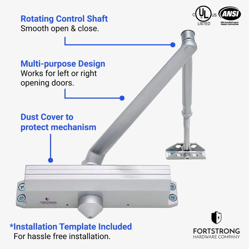 FORTSTRONG Commercial Door Closer Heavy Duty (Silver) - Automatic Door Closer - UL Listed Grade 1 ADA Hydraulic Door Closers Commercial Certified - FS-7600 - Image 2